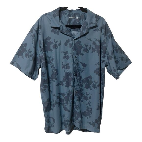 Abercrombie & Fitch Mens Short Sleeve Blue Hawaiian Casual Button-Down Shirt XLT - Picture 1 of 7
